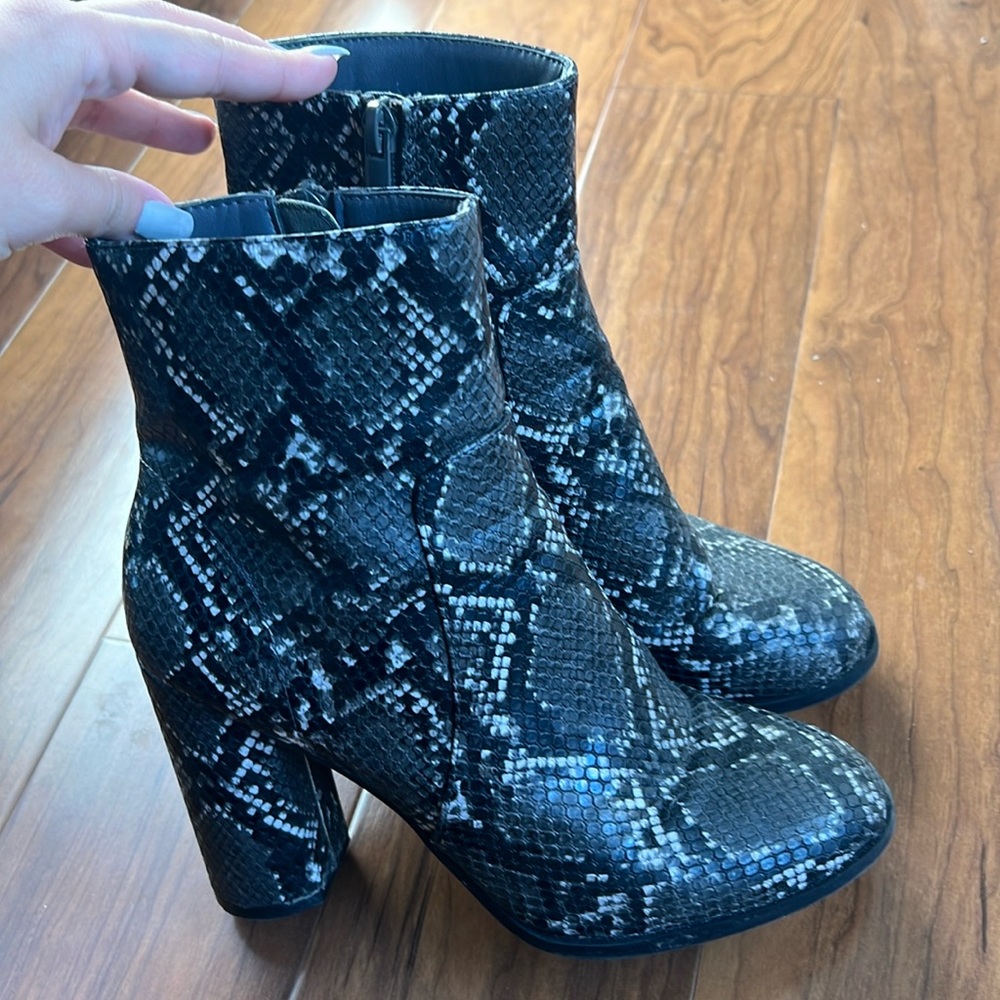 Snakeskin booties
